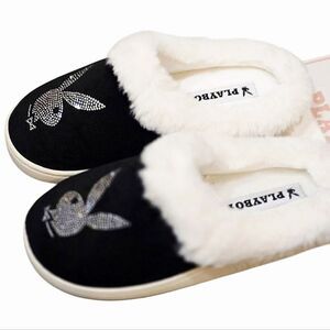 PLAYBOY Rhinestone Bunny Logo Indoor/Outdoor Memory Foam Slippers
